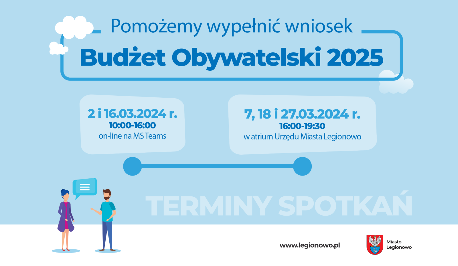 Grafika promująca terminy w ramach spotkań budżetu obywatelskiego